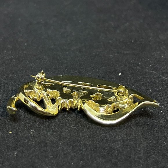 Vintage Gold Tone And Pink Aurora Borealis Rhinestone Leaf Brooch (4160) - Picture 6 of 6